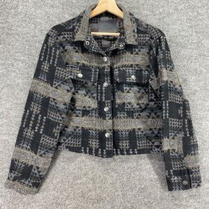 BBJ Jacket Women M Medium Black Striped Button Up Collared Long Sleeve Cotton